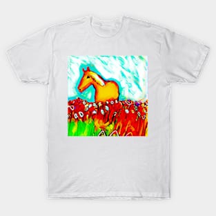 Horse in a field yellow and orange T-Shirt